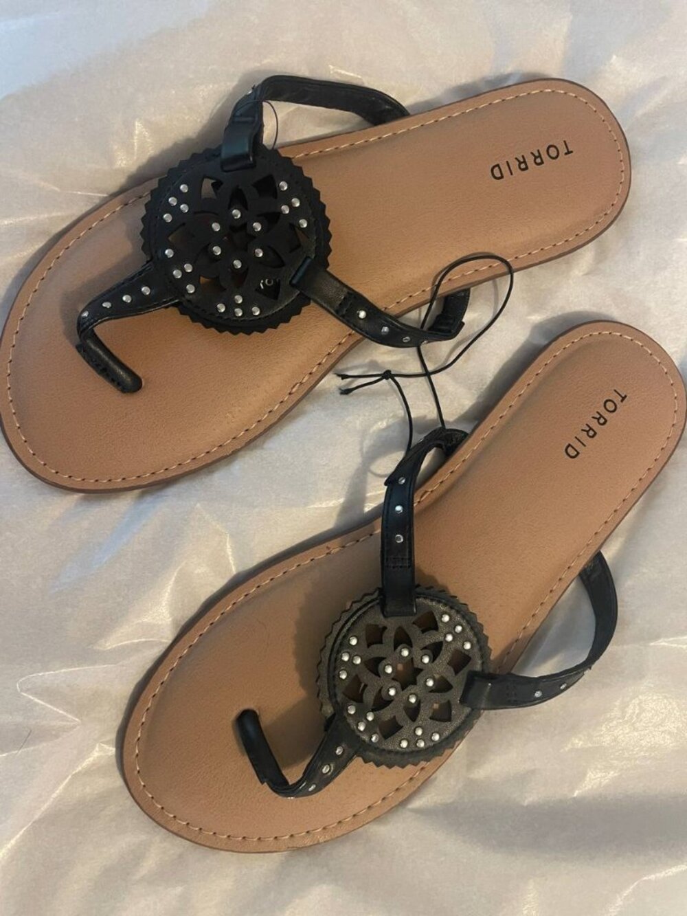 NWT Torrid Medallion T-Strap Sandals 9.5WW | Boho Chic Black Studded Flats
